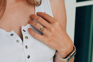 Kite Green Moss Agate Leaf Ring Set in 14K Rose Gold Vermeil