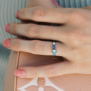 Aquamarine and Tanzanite Dainty Engagement Ring in 14K White Gold