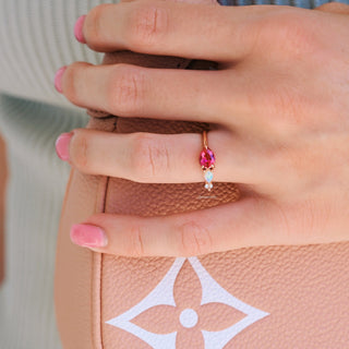 Lab Grown Ruby and Natural Australian Opal Engagement Ring in 14K Solid Rose Gold