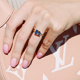 Toi Et Moi London Blue Topaz & Alexandrite Ring- 14K Solid Yellow Gold