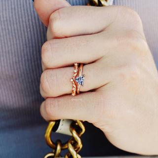 Filigree Leaf Diamond Wedding Band in 14K Solid Rose Gold