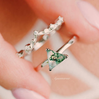 Triangle Green Moss Agate Engagement Ring in 14K White Gold