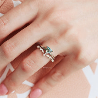 Triangle Green Moss Agate Engagement Ring in 14K White Gold