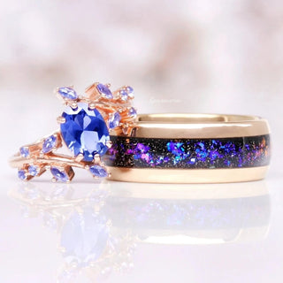 Orion Nebula™ & Cornflower Sapphire Leaf Couples Ring Set