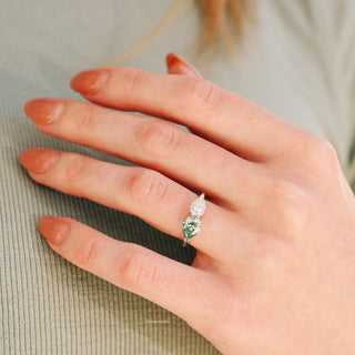 Toi Et Moi Blue and White Moissanite Engagement Ring- 14K White Gold