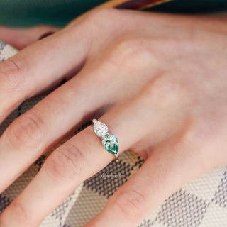 Toi Et Moi Blue and White Moissanite Engagement Ring- 14K White Gold