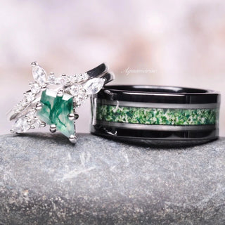 Skye Kite® Green Moss Agate Couples Ring Set
