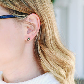 Raw Green Moss Agate Stud Earrings in 14K Rose Gold Vermeil