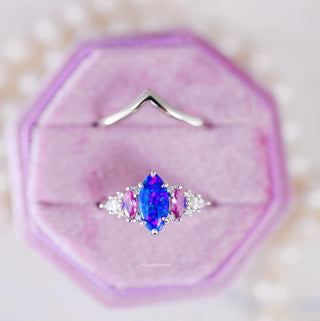 Emerie Blue Fire Opal & Pink Sapphire Ring Set in  Sterling Silver
