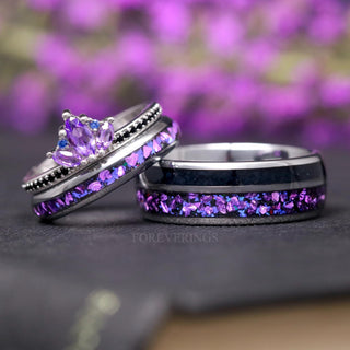 Amethyst Lotus Couples Ring Set