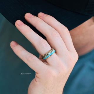 Blue Fire Opal & Crushed Diamond Couples Ring Set