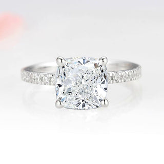 3CT Cushion Cut Moissanite Engagement Ring in 14K White Gold