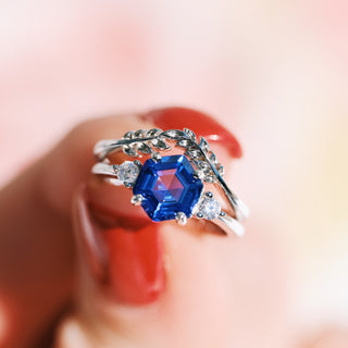 Hexagon Tanzanite Leaf Ring Set in Sterling Silver