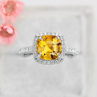 Belle Cushion Cut Natural Citrine Engagement Ring in 14K White Gold