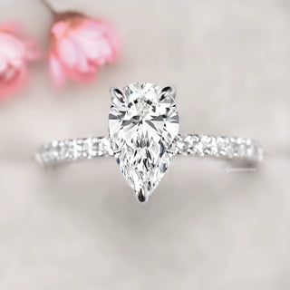 Astoria Moissanite Teardrop Engagement Ring (Hidden Accents) in 14K White Gold