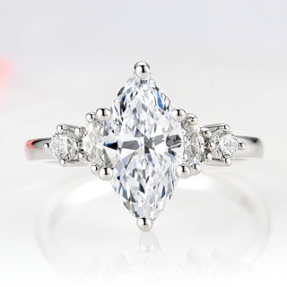 Marquise Cut Moissanite Engagement Ring in 14K White Gold