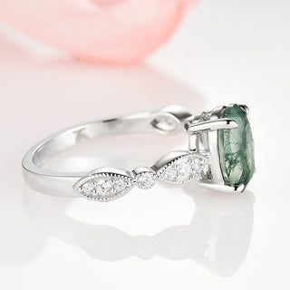 Kylie Art Deco Green Moss Agate Ring- Sterling Silver