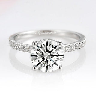 2CT Classic Round Brilliant Cut Moissanite Engagement Ring in 14K White Gold