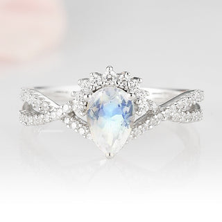 Alice Rainbow Natural Moonstone Engagement Ring in 14K White Gold