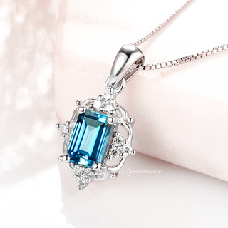 Natural London Blue Topaz Necklace in Sterling Silver
