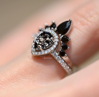 Amy Rutilated Quartz & Black Moissanite Engagement Ring Set in 14K White Gold
