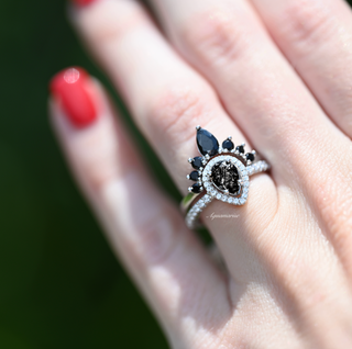 Amy Rutilated Quartz & Black Moissanite Engagement Ring Set in 14K White Gold