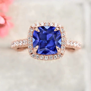Belle Cushion Blue Sapphire Ring in 14K Rose Gold Vermeil