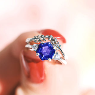 Hexagon Tanzanite Leaf Ring Set in Sterling Silver