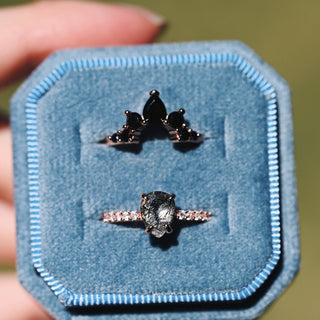 Rutilated Quartz & Black Onyx Ring Set- 14K Rose Gold Vermeil