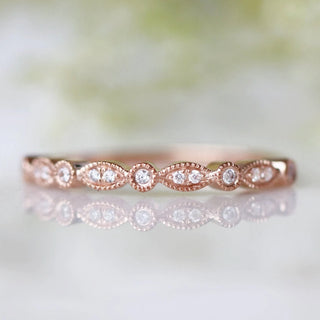 Luxe Vintage Natural Diamond or Moissanite Wedding Band in 10K/ 14K/ 18K Solid Rose Gold