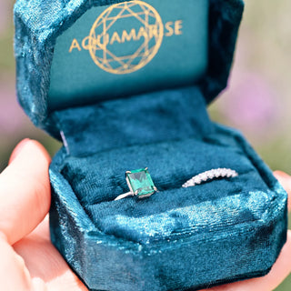 Emerald Cut Emerald Engagement Ring in Sterling Silver (Hidden Halo)