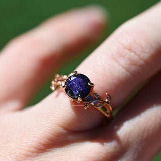 Galaxy Sandstone (Starry Night) Leaf Ring- 14K Rose Gold Vermeil