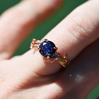 Galaxy Sandstone (Starry Night) Leaf Ring- 14K Rose Gold Vermeil