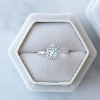 Claire Vintage Aquamarine Engagement Ring in 14K White Gold