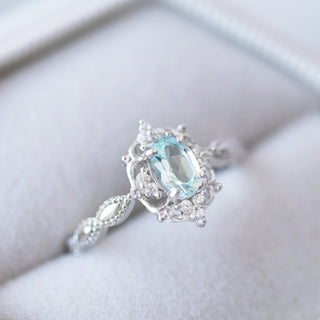 Claire Vintage Aquamarine Engagement Ring in 14K White Gold