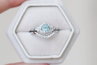 Jasmine Round Cut Aquamarine Flower Ring Set in Sterling Silver