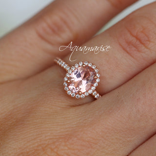 Iris Oval Morganite Engagement Ring in 14K Solid Rose Gold