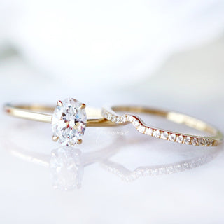 1CT Solitaire Moissanite Engagement Ring Set in 14K Solid Yellow Gold