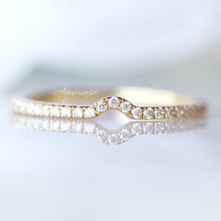 Natural Diamond or Moissanite Curved Wedding Band in 14K Solid Yellow Gold