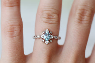 Claire Vintage Aquamarine Engagement Ring in 14K White Gold