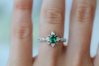 Claire Vintage Emerald Engagement Ring in 14K White Gold