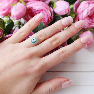 Iris Halo Oval Aquamarine Ring in Sterling Silver