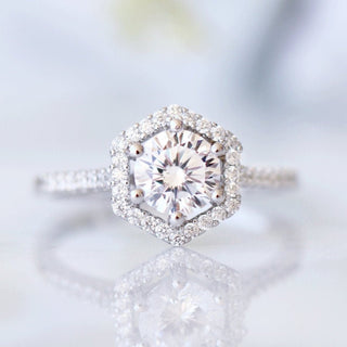 Isabelle Hexagon Moissanite Engagement Ring in 10K/14K/18K White Gold