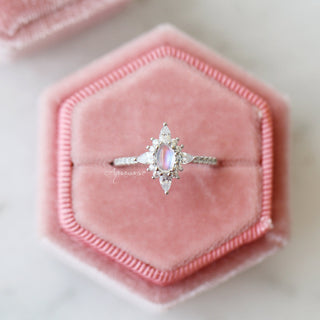 Starburst Natural Moonstone Engagement Ring in 14K White Gold