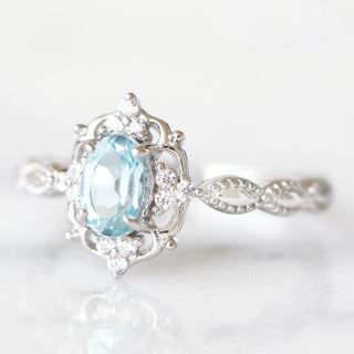 Claire Vintage Aquamarine Engagement Ring in 14K White Gold