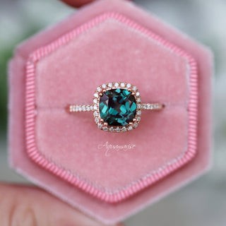 Sienna Cushion Cut Alexandrite Engagement Ring in 14K Solid Rose Gold