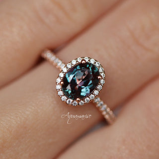 Iris Oval Alexandrite Engagement Ring in 14K White Gold