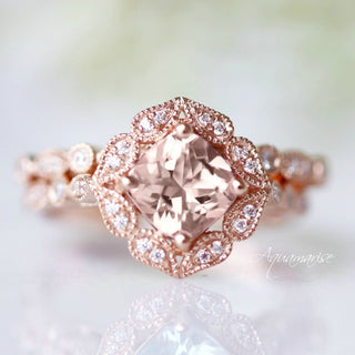 Luxe Morganite Engagement Ring in 10K/14K/18K Solid Rose Gold