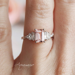 Amelia Emerald Cut Morganite Ring in Sterling Silver