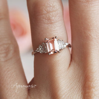 Amelia Emerald Cut Morganite Ring in Sterling Silver